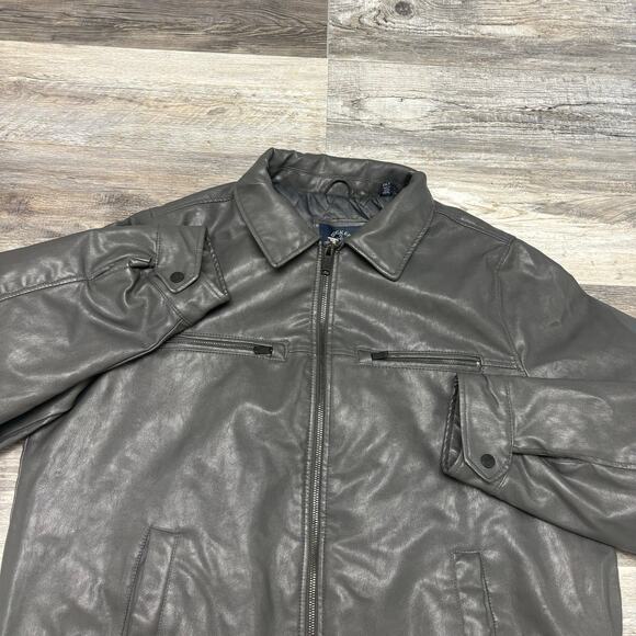 Dockers Gray Mens 2XLT Faux Leather Diamond Quilt Lined Zip Up Bomber Jacket EUC - Picture 3 of 9